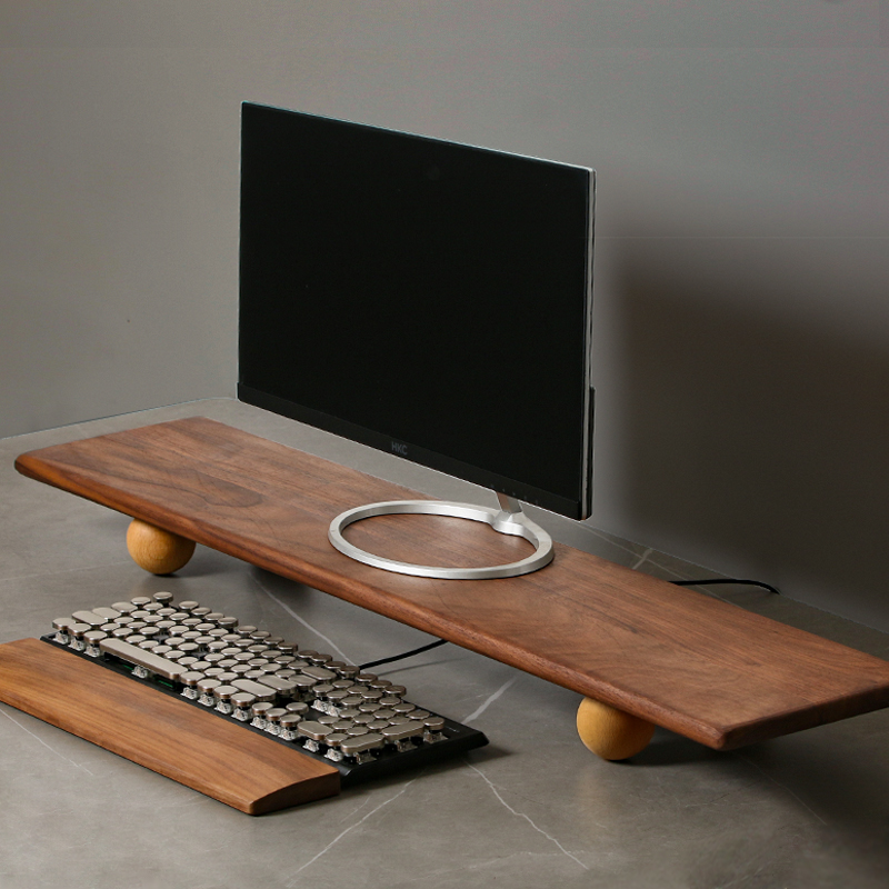 Desk Setup Monitor And Laptop - Penyangga Monitor Kayu Solid, Penyangga Laptop,