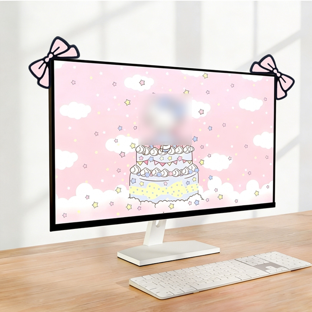 Desk Setup Monitor And Laptop - Dekorasi Monitor Pita Pink Lucu, Ornamen