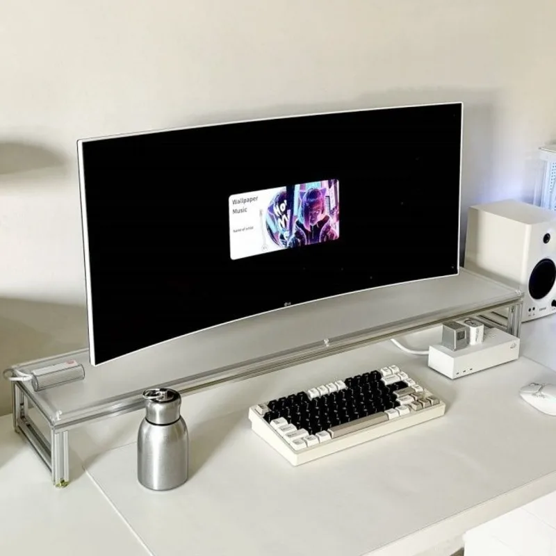 Desk Setup Monitor And Laptop - Dudukan Monitor Aluminium Akrilik Desktop Riser