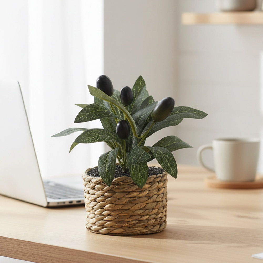Desk Setup Shelf - Tanaman Buatan Pohon Zaitun Saku Tanaman