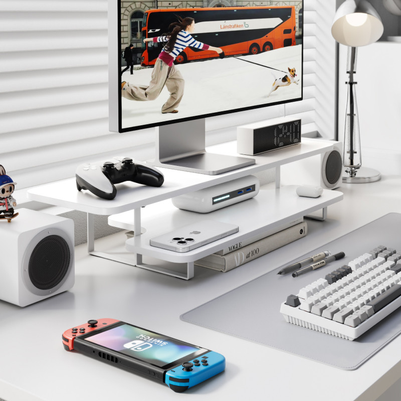 Penyangga Monitor Kayu Walnut, - Desk Setup Monitor And Laptop ulasan dan harga